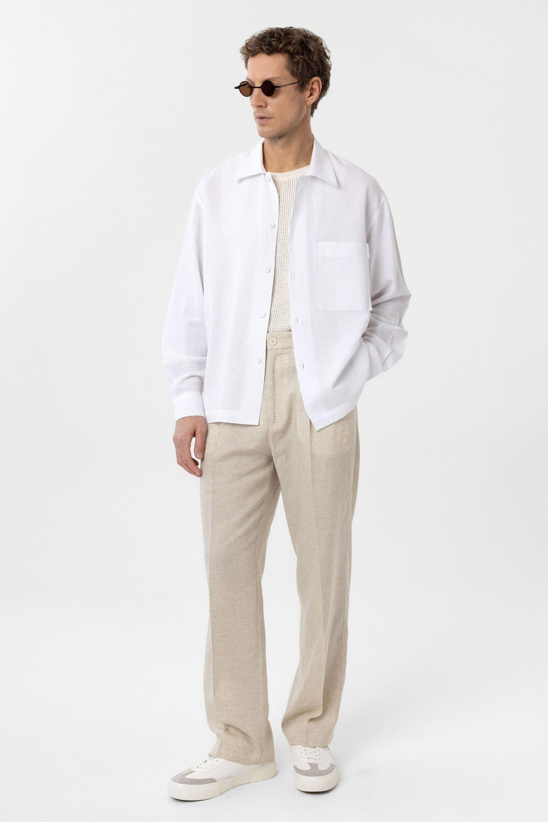 ANT Antioch White Linen Blend Relaxed Fit Men's Shirt - Casalecchio di Reno