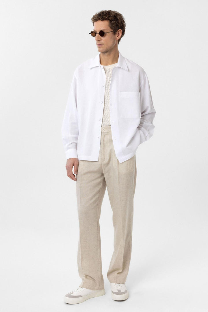 ANT Antioch White Linen Blend Relaxed Fit Men's Shirt - Casalecchio di Reno