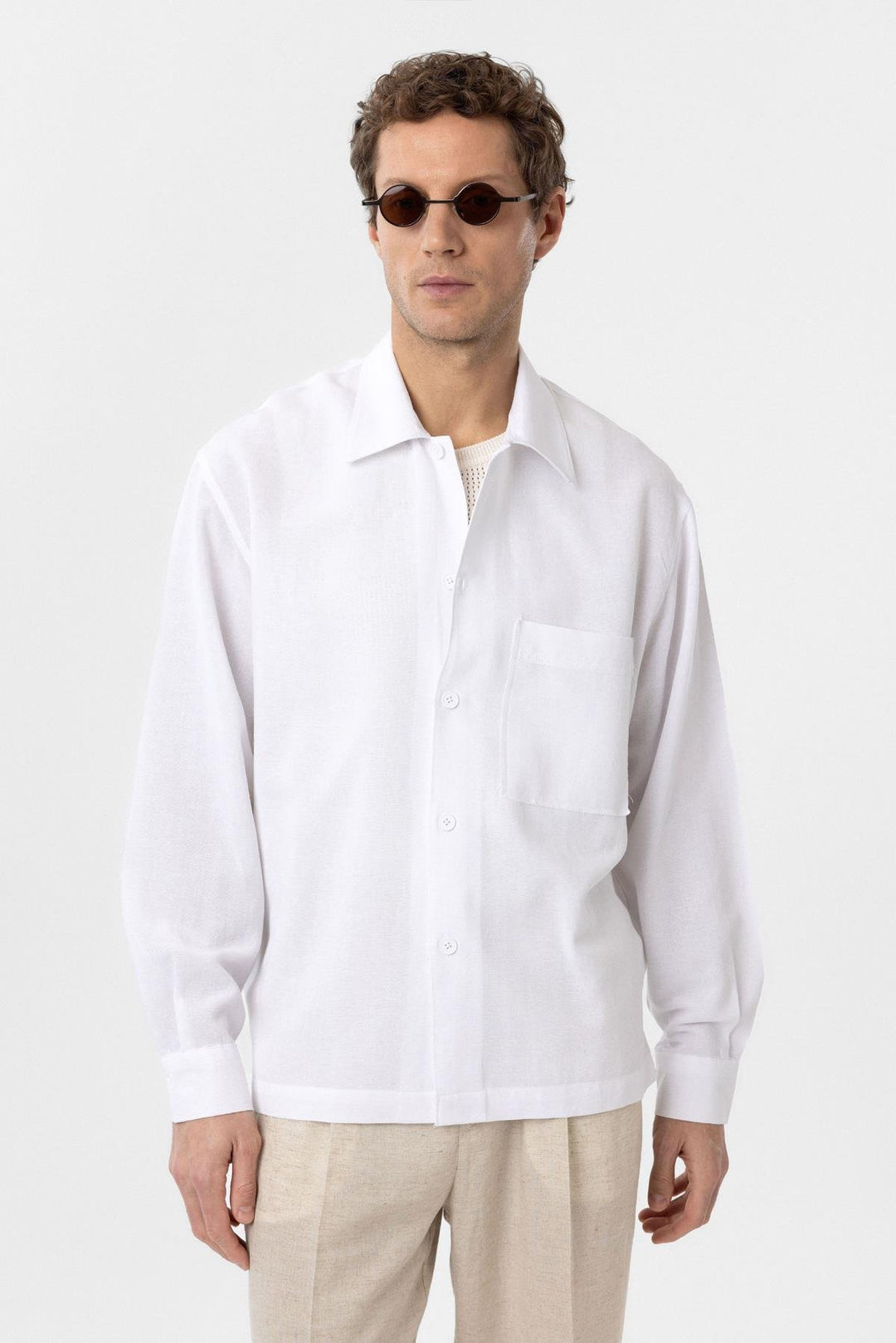 ANT Antioch White Linen Blend Relaxed Fit Men's Shirt - Casalecchio di Reno