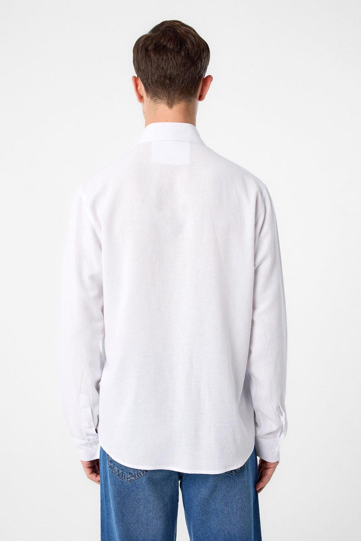 ANT Antioch White Linen Blend Buttoned Collar Men's Shirt - Herne Bay