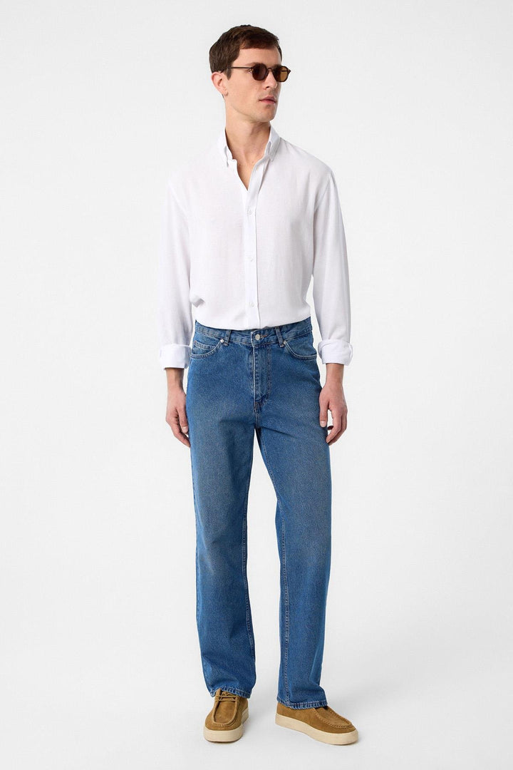 ANT Antioch White Linen Blend Buttoned Collar Men's Shirt - Herne Bay
