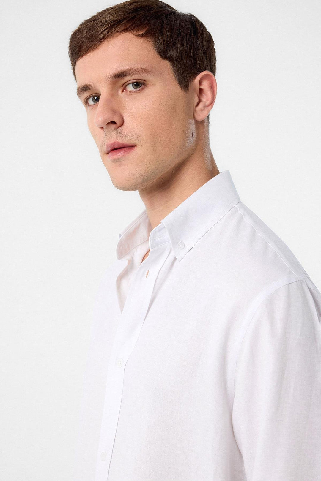 ANT Antioch White Linen Blend Buttoned Collar Men's Shirt - Herne Bay