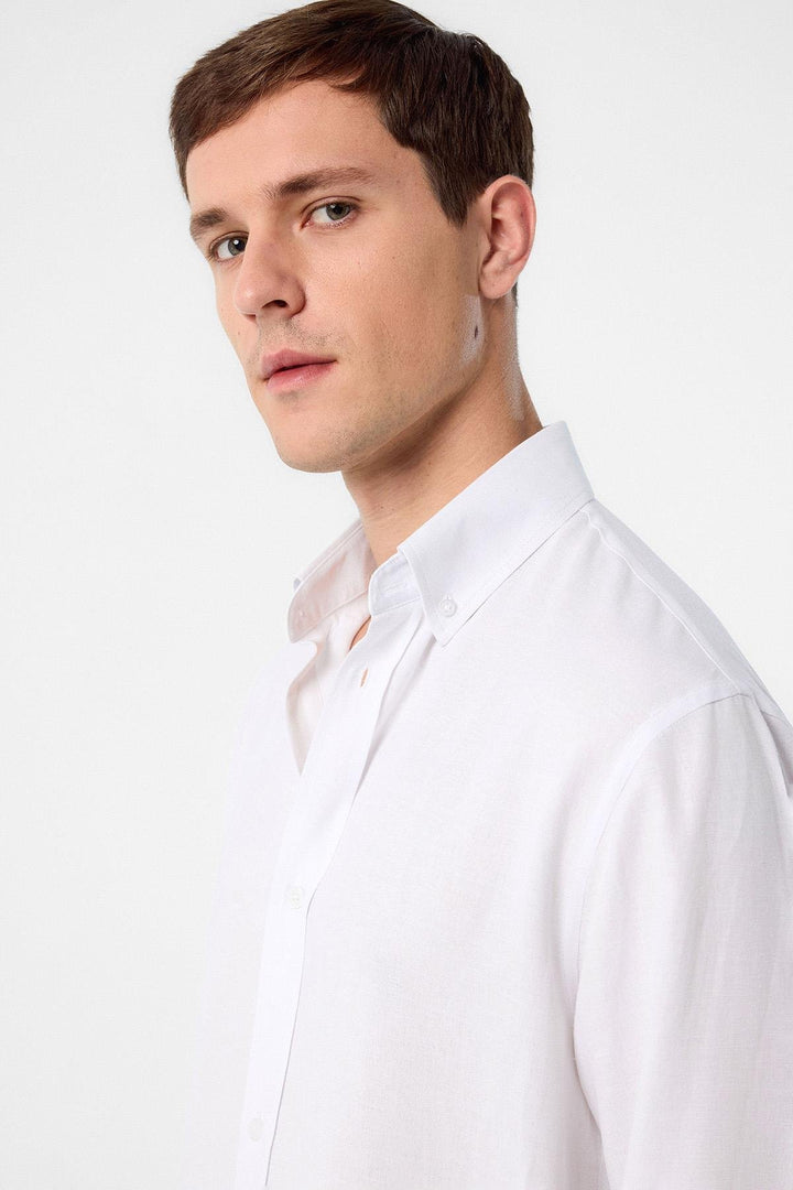 ANT Antioch White Linen Blend Buttoned Collar Men's Shirt - Herne Bay