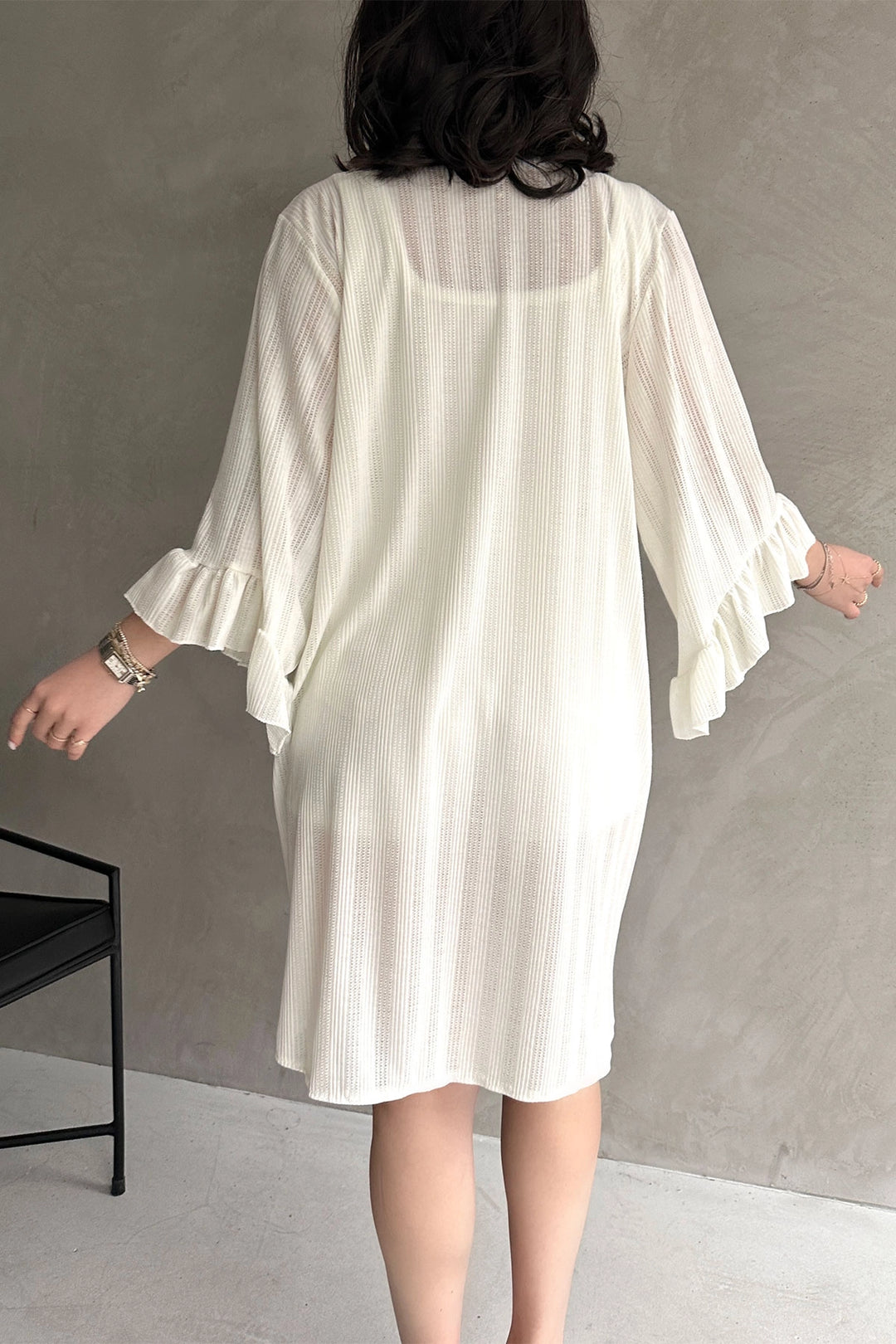 White Ruffled Cardigan with Flared Sleeves BCDF-252171 - Buena Park