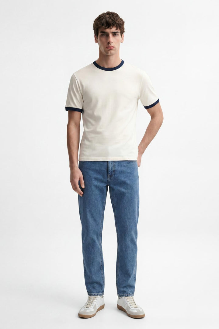 ANT Antioch Beyaz Kontrast Yaka Erkek T-Shirt - Modena