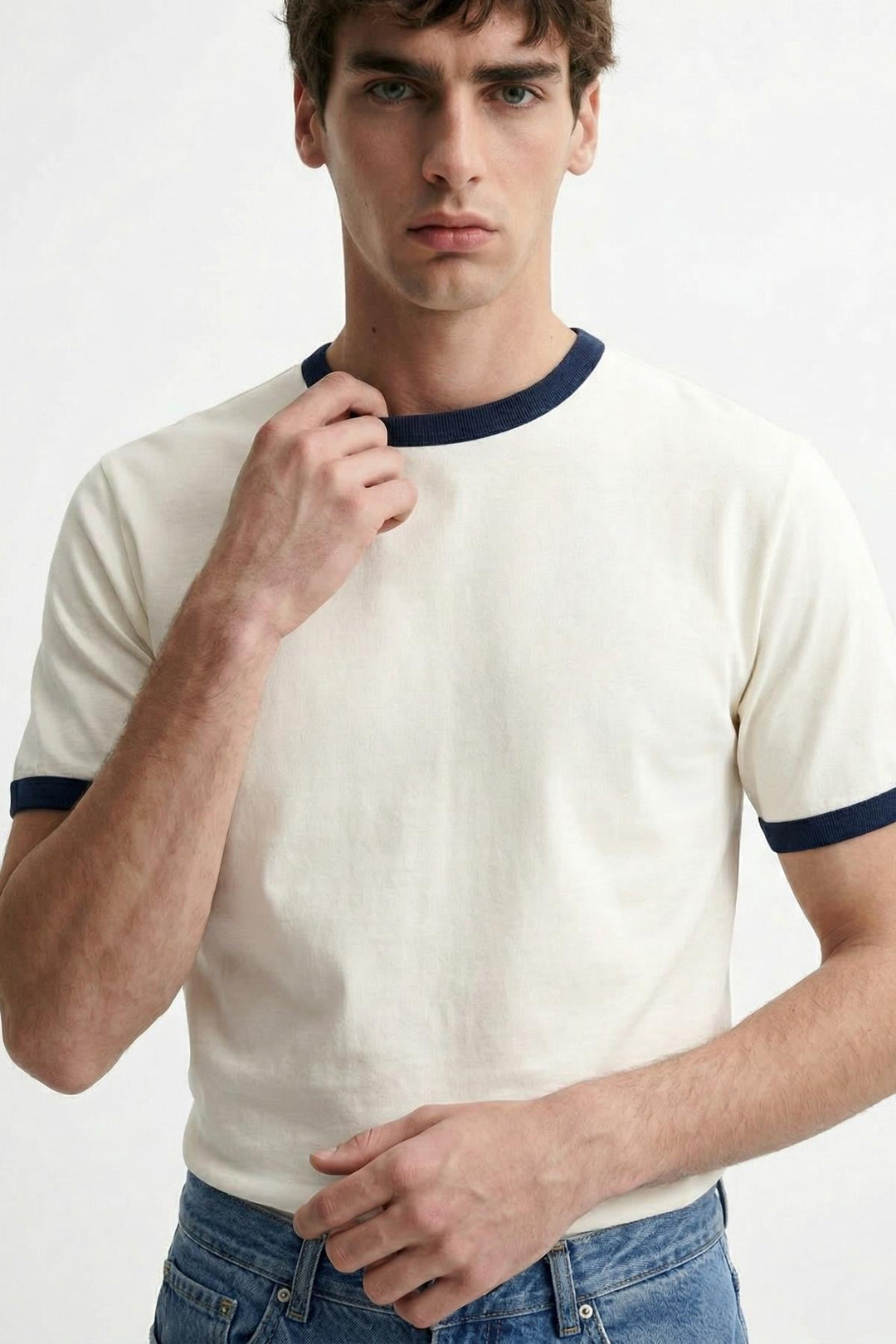 ANT Antioch Beyaz Kontrast Yaka Erkek T-Shirt - Modena