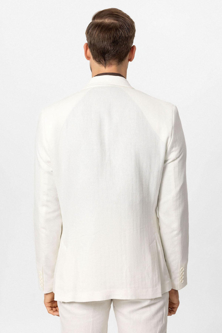 ANT Antioch Beyaz Kruvaze Kapama Keten Karışımlı Erkek Blazer Ceket - Sittard