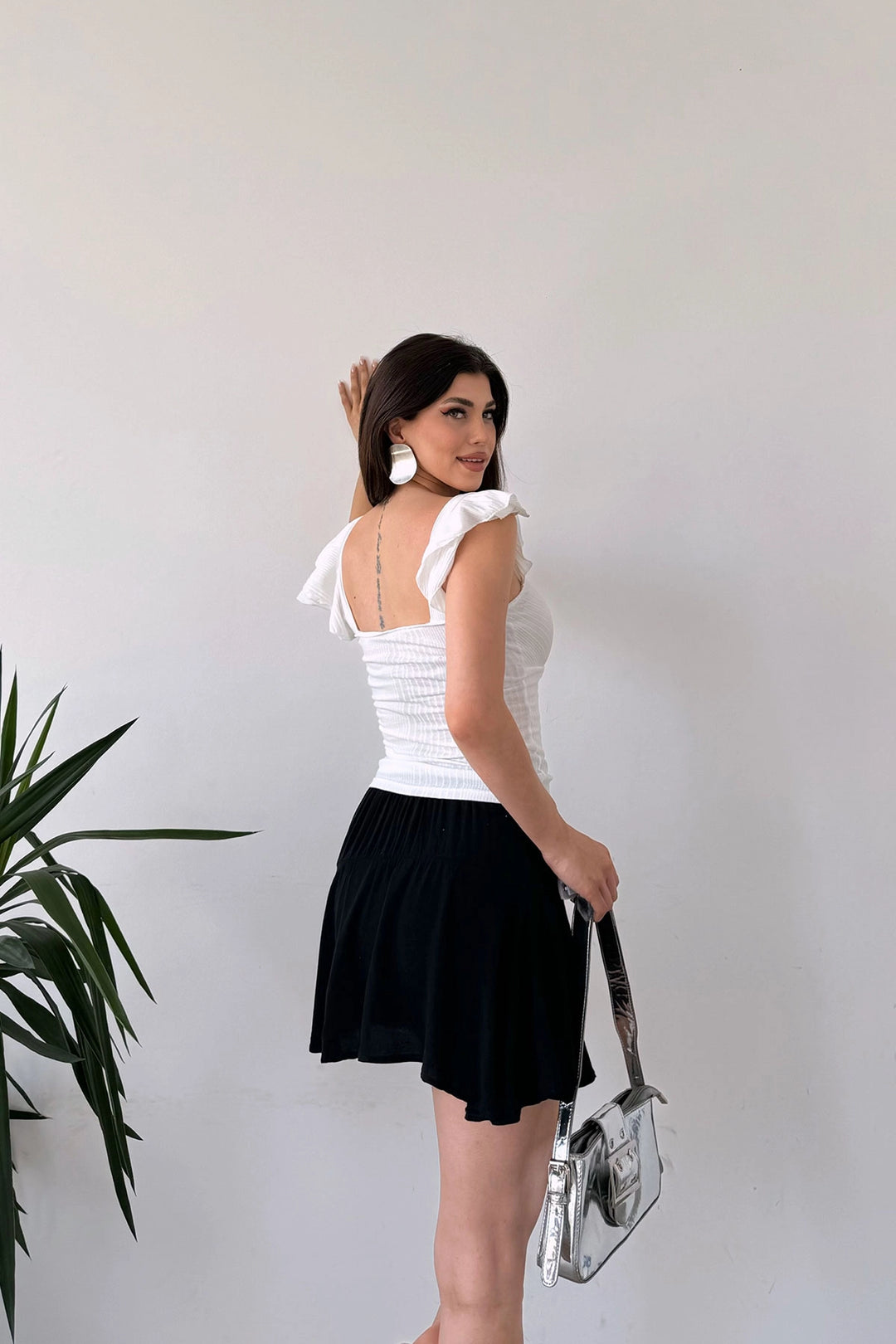 White Wrap Neck Blouse with Ruffled Shoulder BCDF-251091 - Châtelet