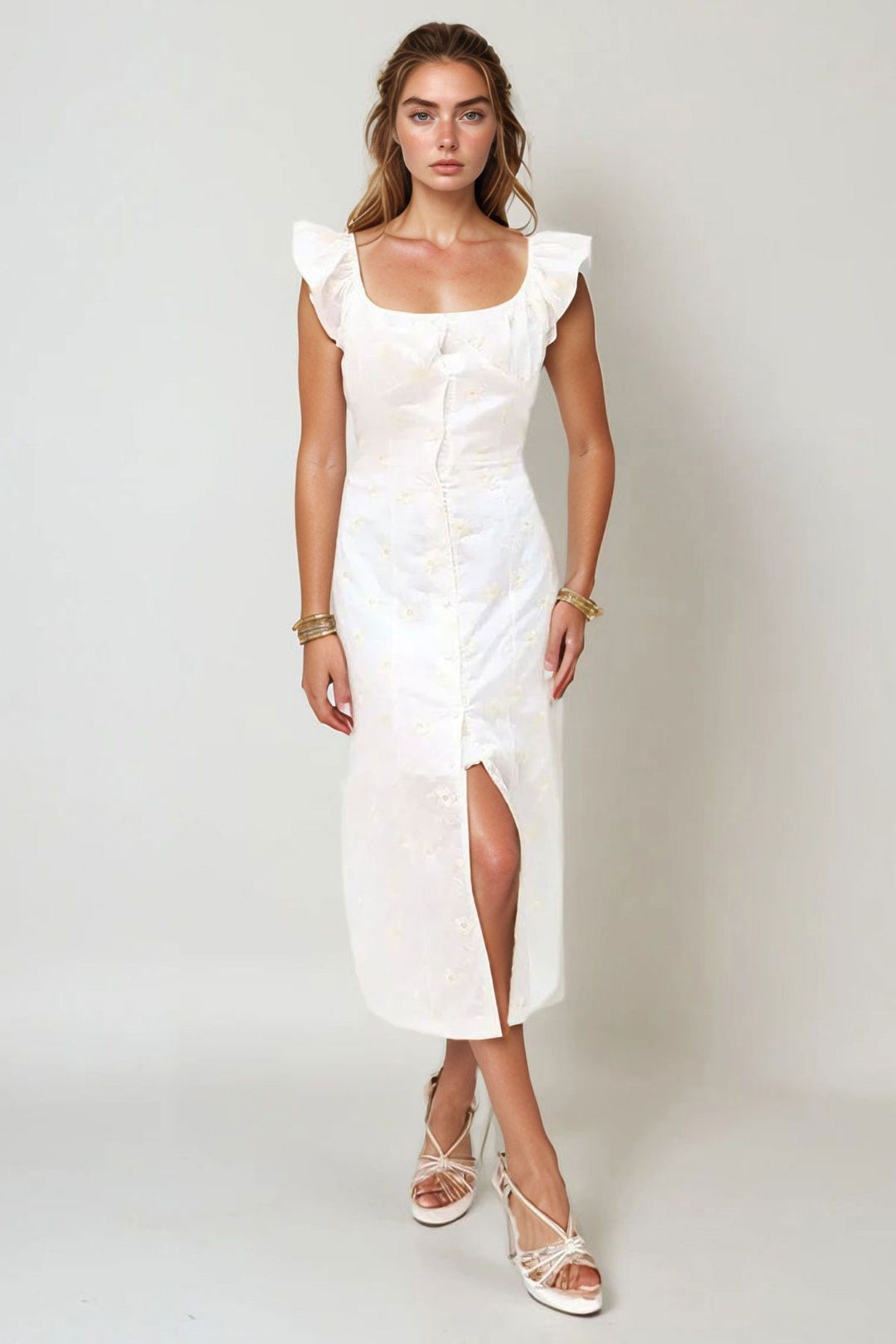 White Madonna Collar Embroidered Lined Woven Dress BCHESQ-251052 - Concord