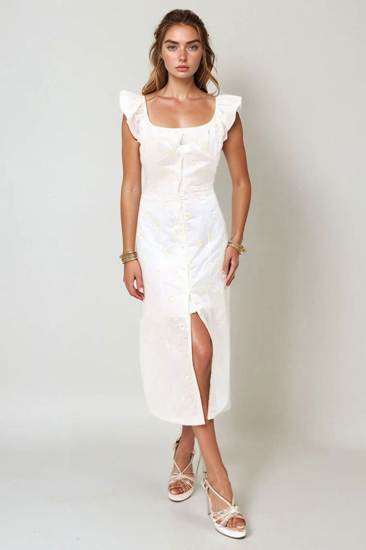 White Madonna Collar Embroidered Lined Woven Dress BCHESQ-251052 - Concord