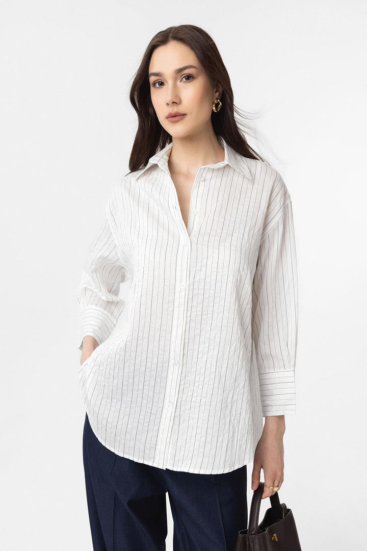 ANT Antioch White Striped Women's Shirt in Modal Fabric - Atlanta