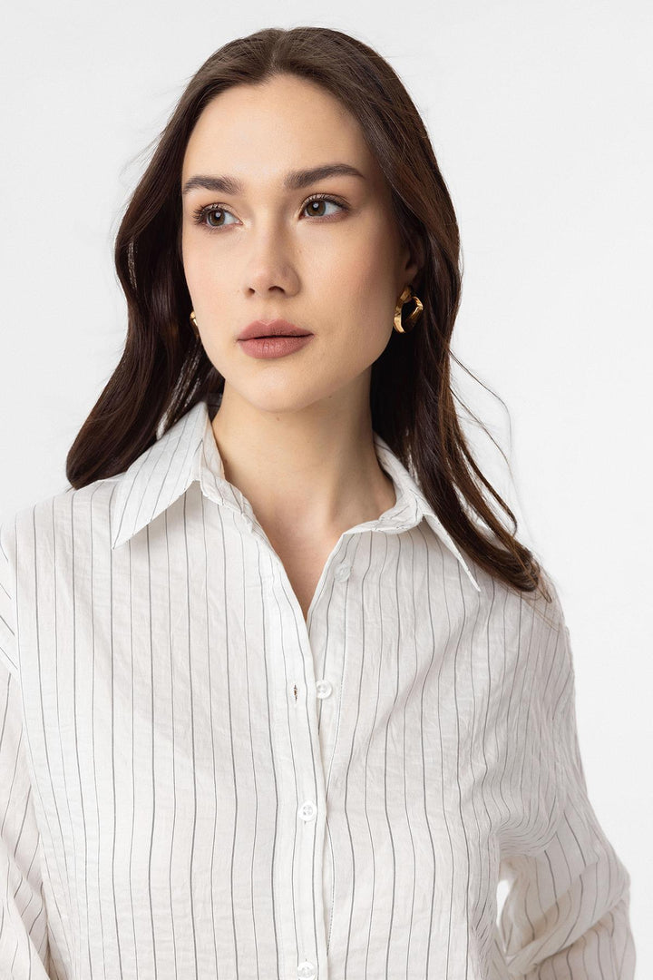 ANT Antioch White Striped Women's Shirt in Modal Fabric - Atlanta