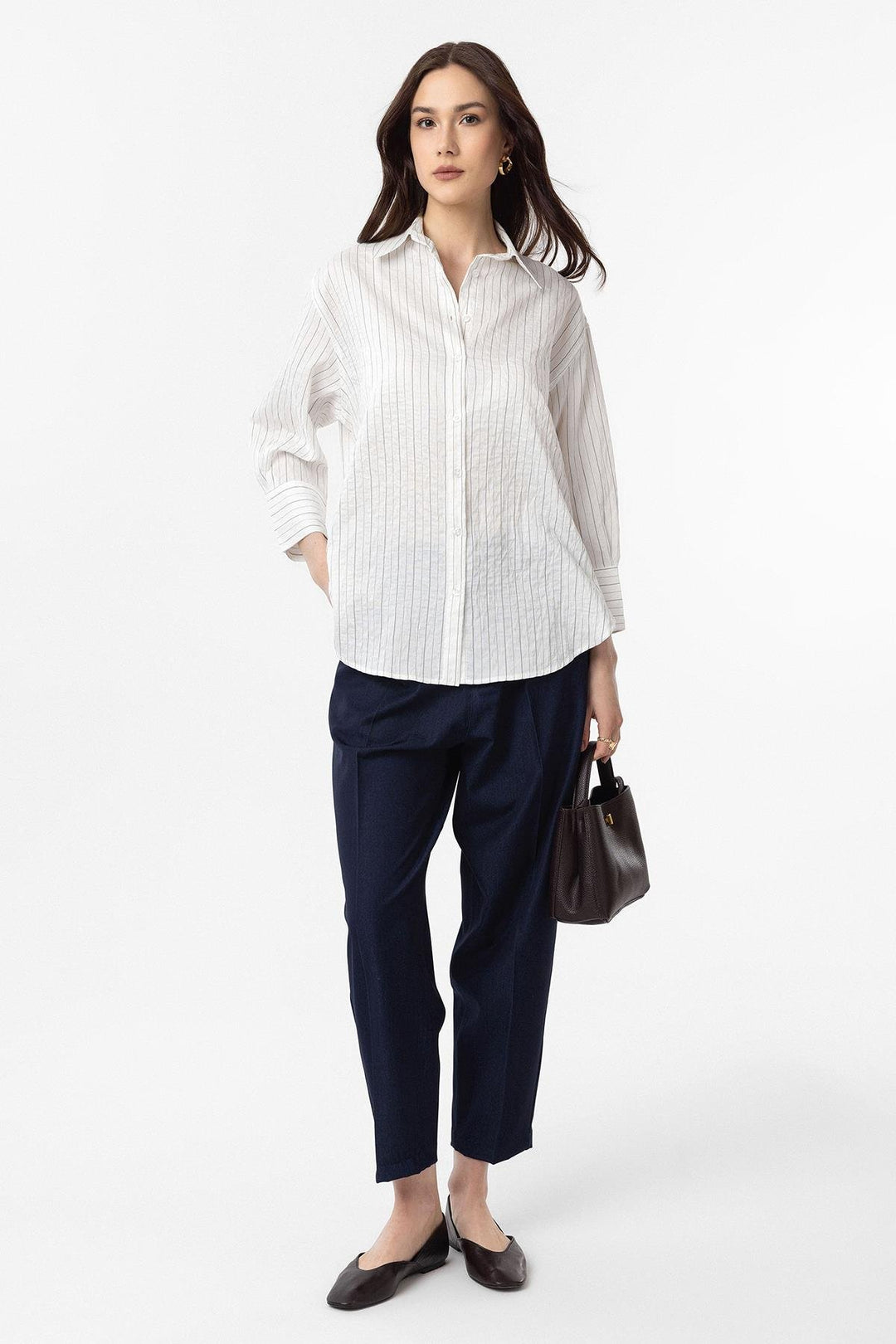 ANT Antioch White Striped Women's Shirt in Modal Fabric - Atlanta