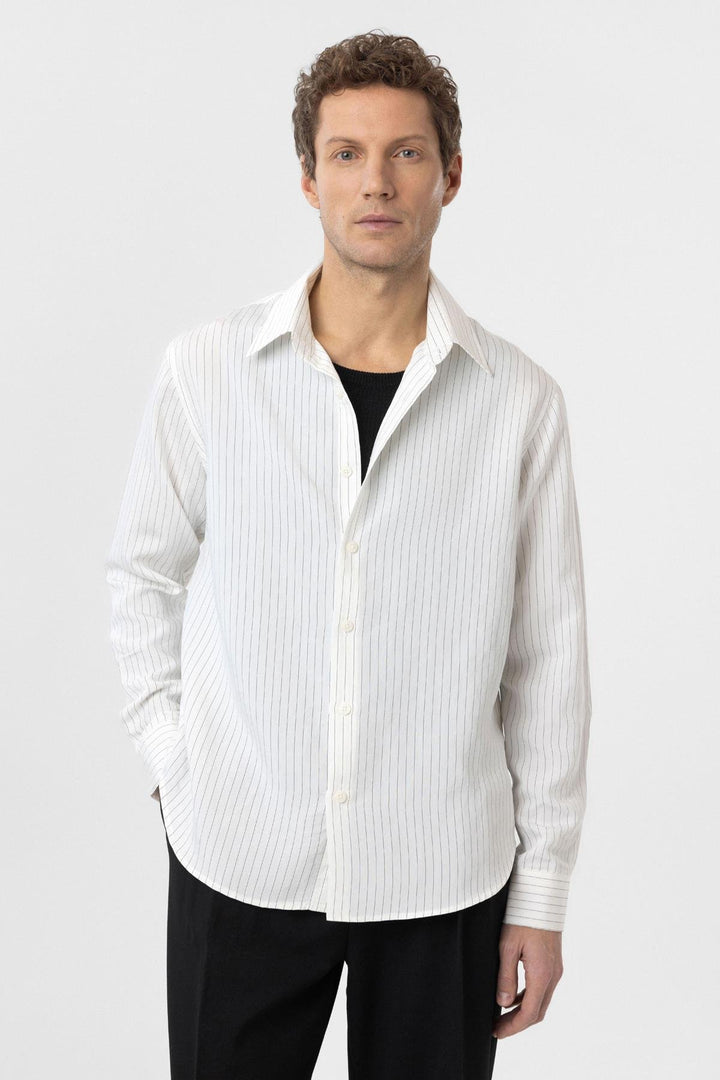 ANT Antioch White Modal Fabric Relax Fit Striped Men's Shirt - Bad Homburg