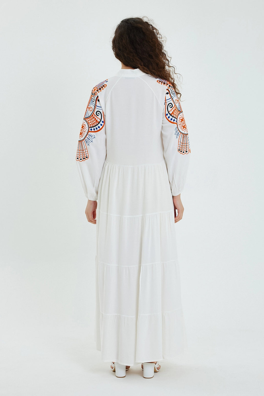 Maxi Boy White Embroidered Layered Ruffle Long Woven Dress BCVL-24947 - Roanoke