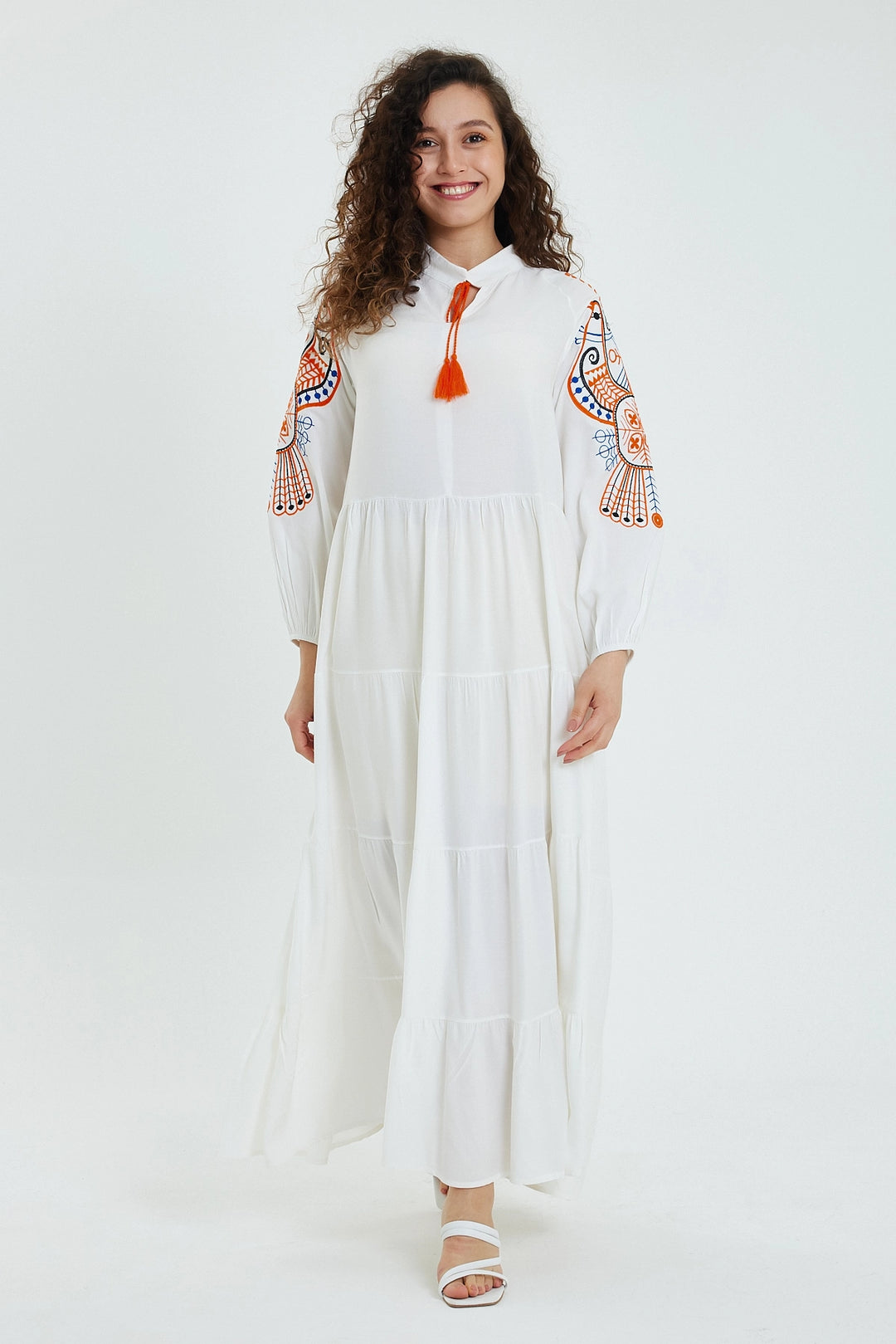 Maxi Boy White Embroidered Layered Ruffle Long Woven Dress BCVL-24947 - Roanoke
