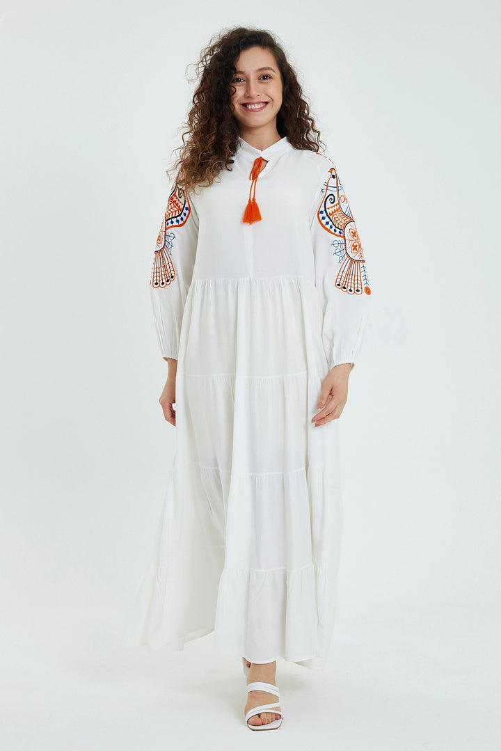 Maxi Boy White Embroidered Layered Ruffle Long Woven Dress BCVL-24947 - Roanoke