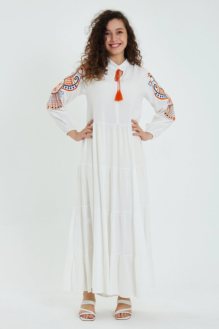 Maxi Boy White Embroidered Layered Ruffle Long Woven Dress BCVL-24947 - Roanoke
