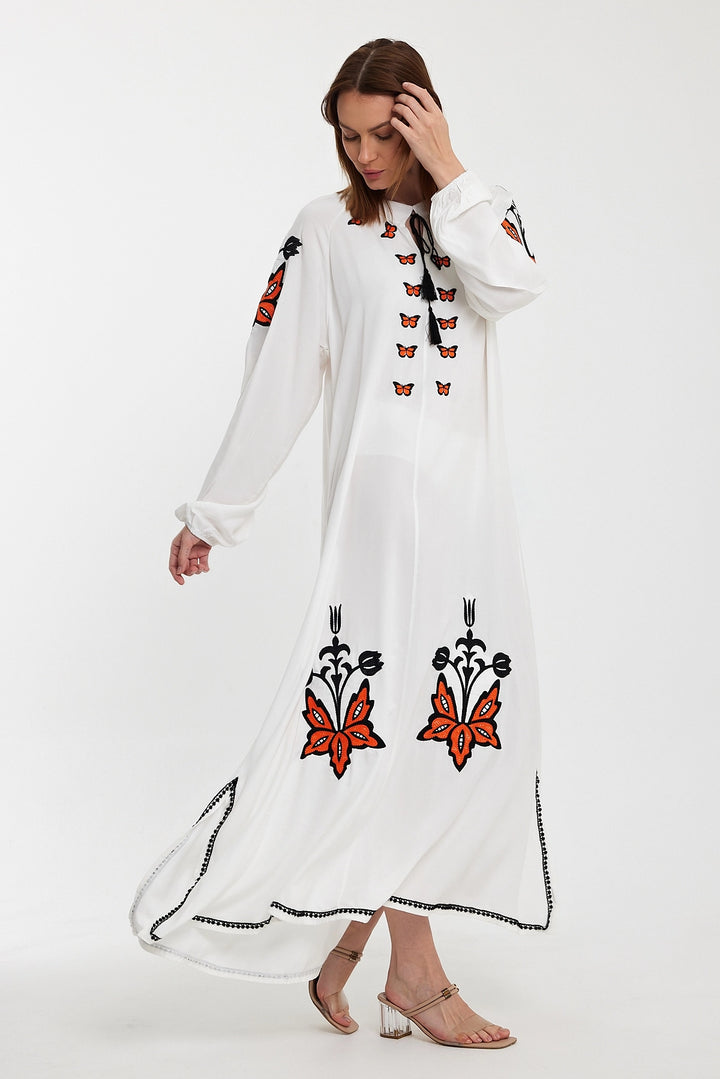 Maxi Boy White Embroidered Long Woven Dress BCVL-241026 - Silves