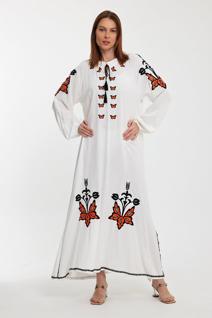 Maxi Boy White Embroidered Long Woven Dress BCVL-241026 - Silves