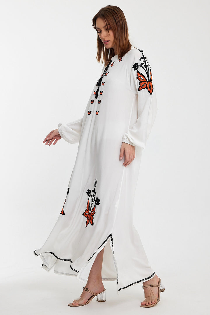 Maxi Boy White Embroidered Long Woven Dress BCVL-241026 - Silves