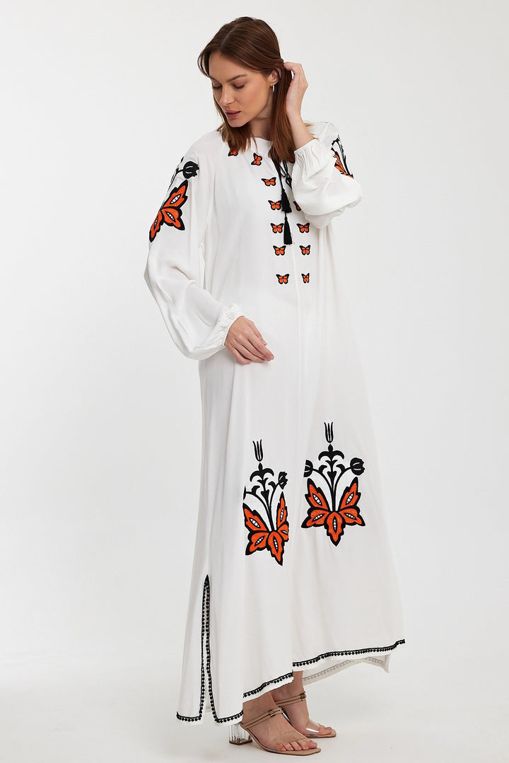 Maxi Boy White Embroidered Long Woven Dress BCVL-241026 - Silves