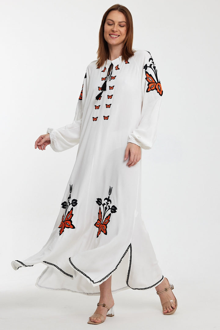 Maxi Boy White Embroidered Long Woven Dress BCVL-241026 - Silves