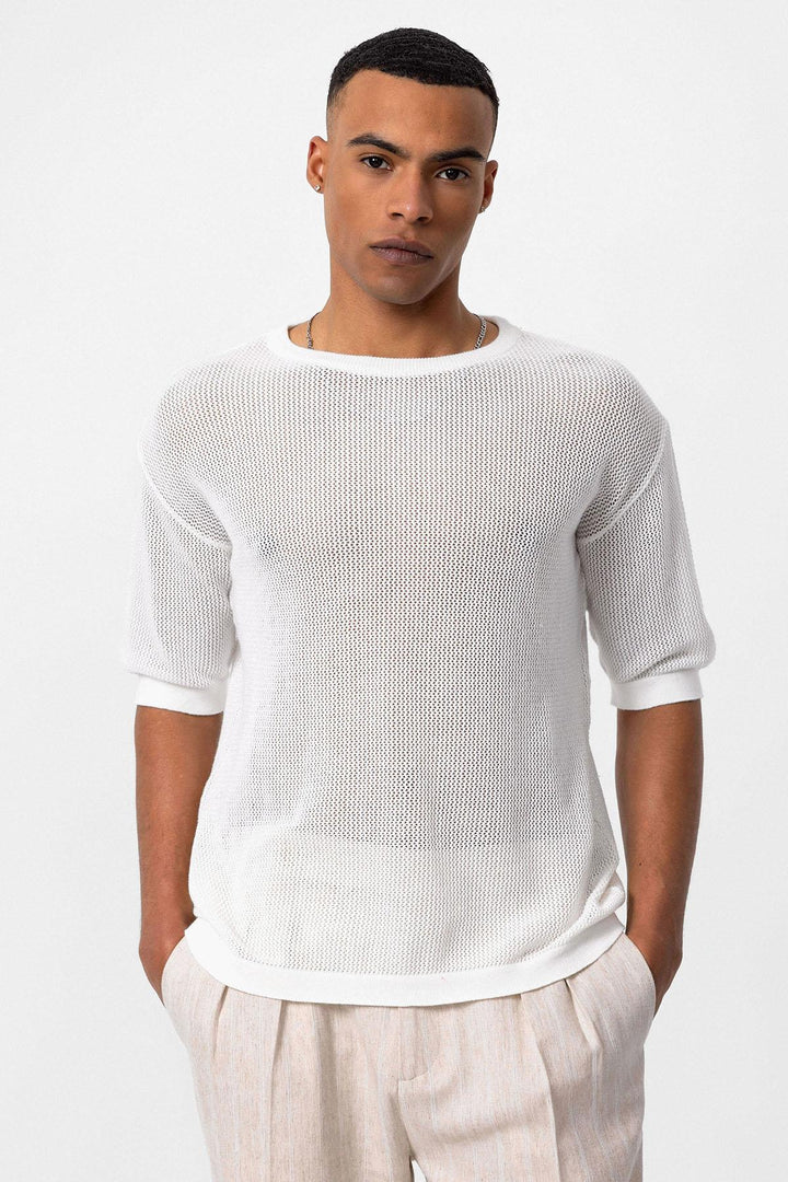 ANT Antioch White Oversize Openwork Men's T-Shirt - Central Islip