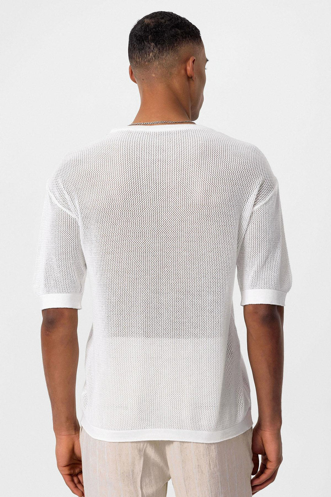 ANT Antioch White Oversize Openwork Men's T-Shirt - Central Islip