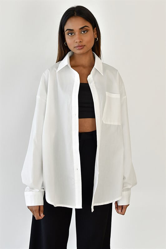 MDX White Oversize Basic Pocketed Poplin Shirt MG1530 - Šiauliai