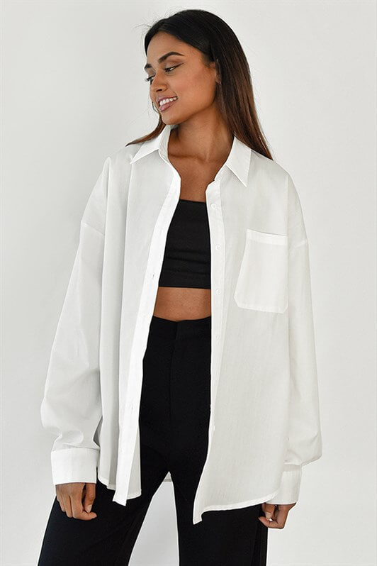 MDX White Oversize Basic Pocketed Poplin Shirt MG1530 - Šiauliai