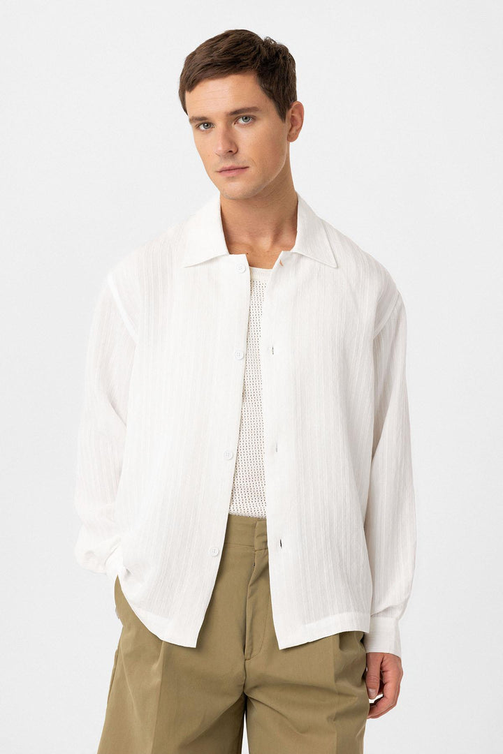 ANT Antioch White Oversize Textured Men's Shirt - Minatitlán
