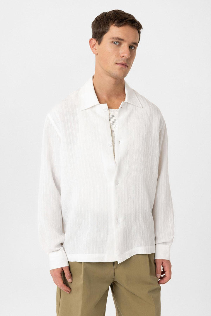 ANT Antioch White Oversize Textured Men's Shirt - Minatitlán