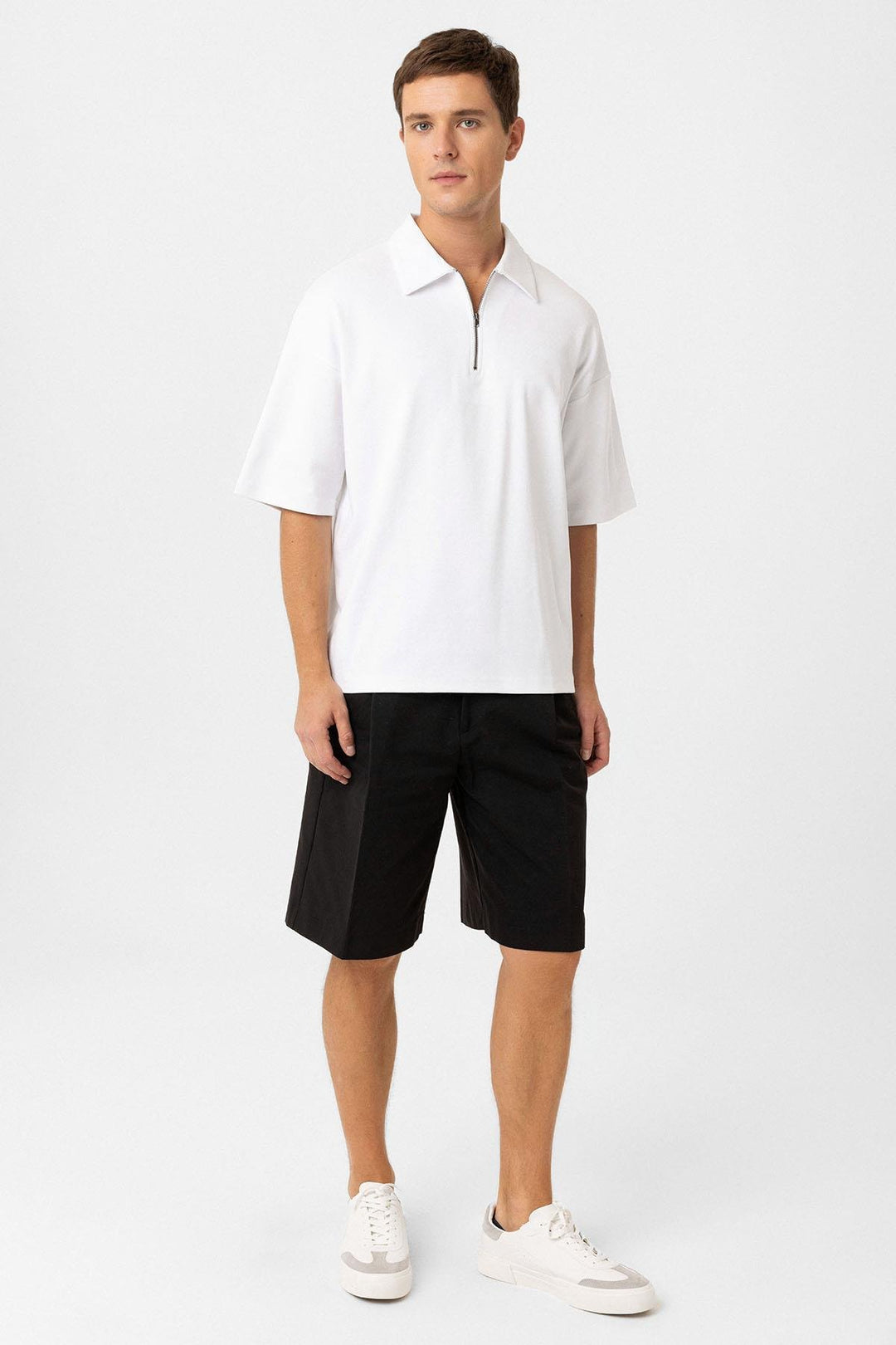 ANT Antioch Beyaz Oversize Polo Yaka Fermuarlı Erkek T-Shirt - Kenosha