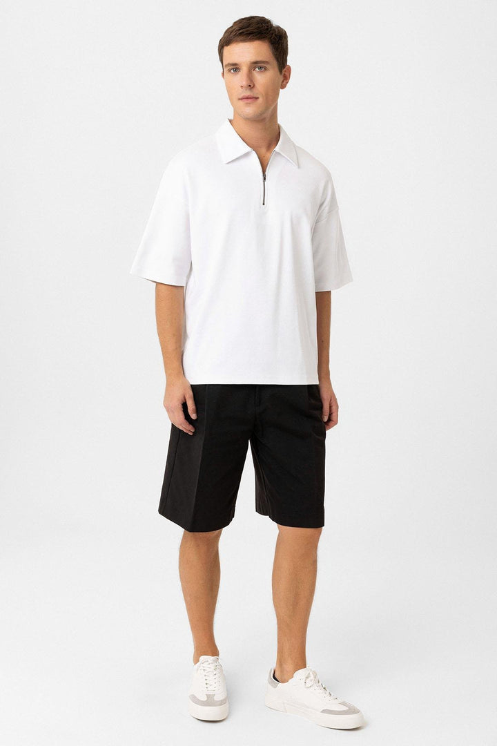 ANT Antioch Beyaz Oversize Polo Yaka Fermuarlı Erkek T-Shirt - Kenosha