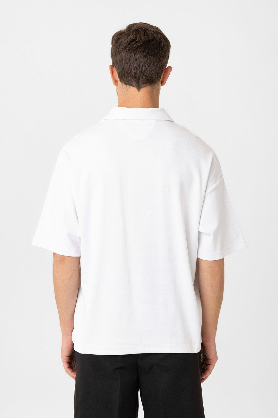 ANT Antioch Beyaz Oversize Polo Yaka Fermuarlı Erkek T-Shirt - Kenosha