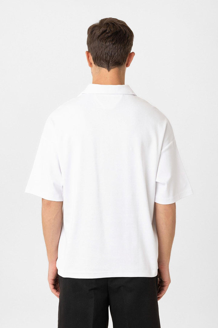 ANT Antioch Beyaz Oversize Polo Yaka Fermuarlı Erkek T-Shirt - Kenosha