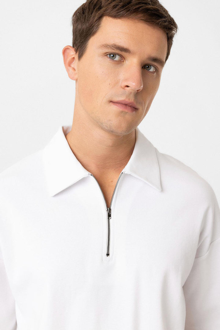 ANT Antioch Beyaz Oversize Polo Yaka Fermuarlı Erkek T-Shirt - Kenosha