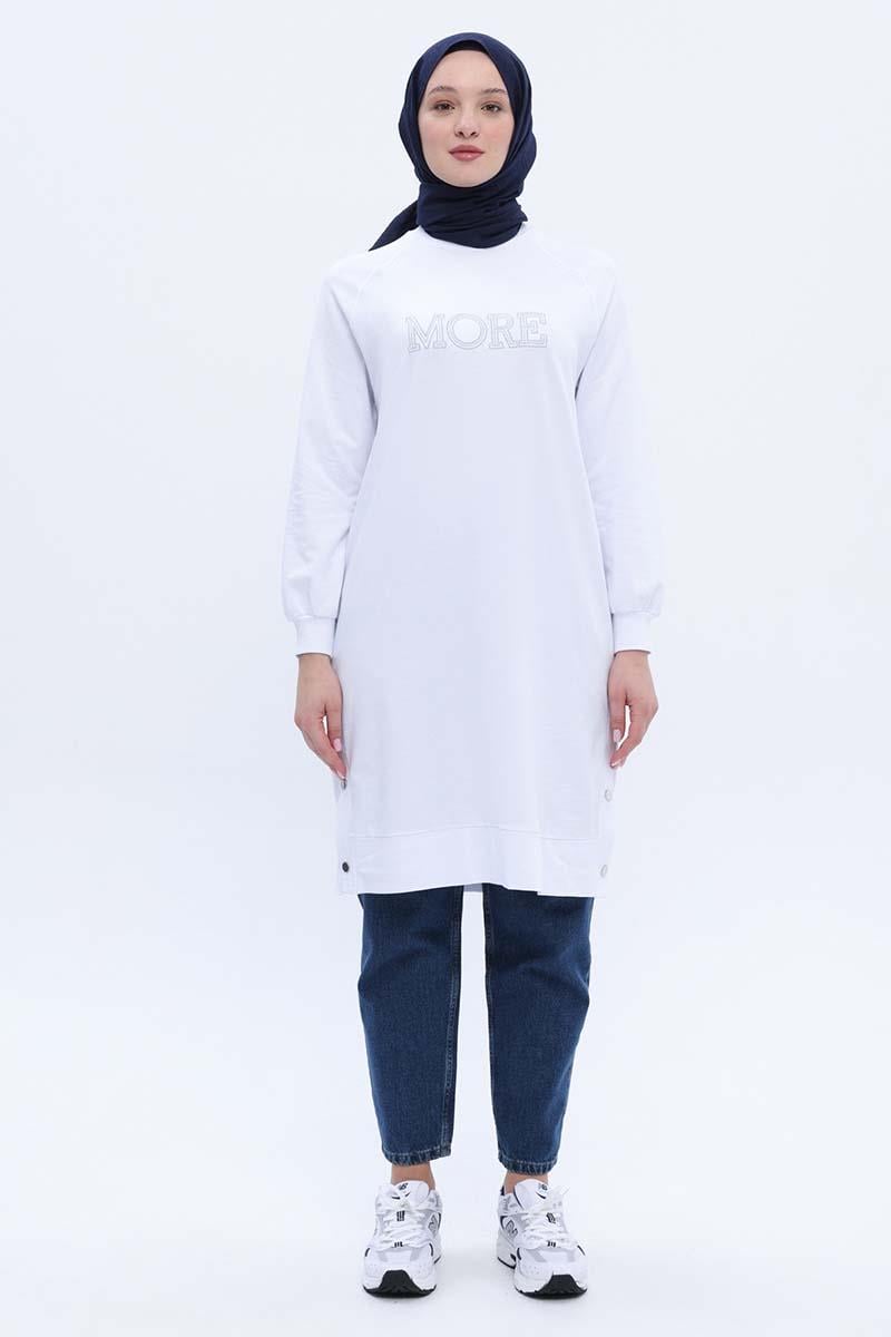 TLD Women Allday White Embroidered Sweat Tunic - Toowoomba
