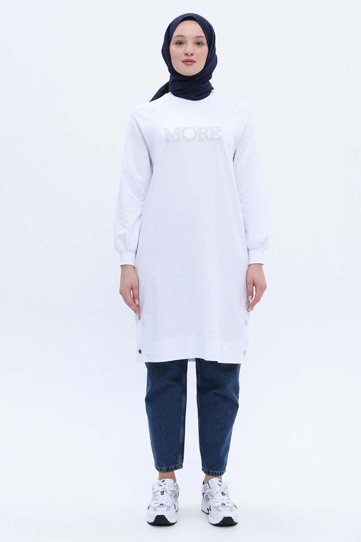TLD Women Allday White Embroidered Sweat Tunic - Toowoomba