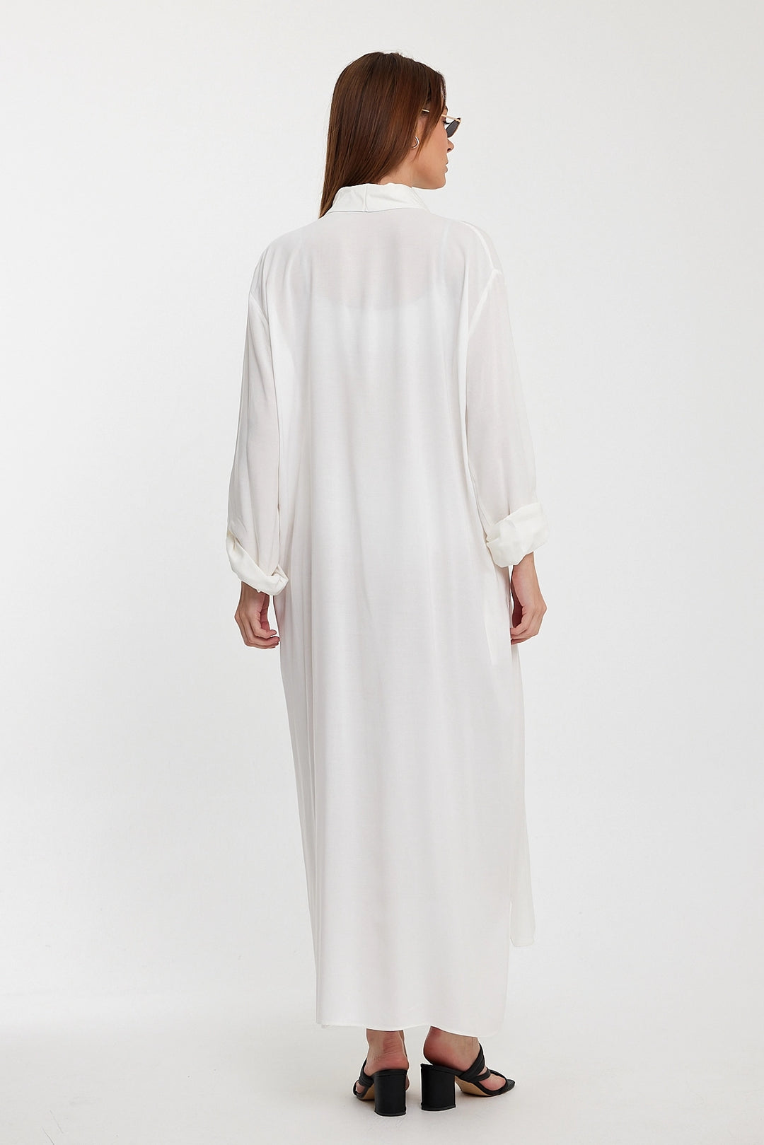 Maxi Boy White Sequined Long Woven Shirt Dress BCVL-24943 - Bornheim