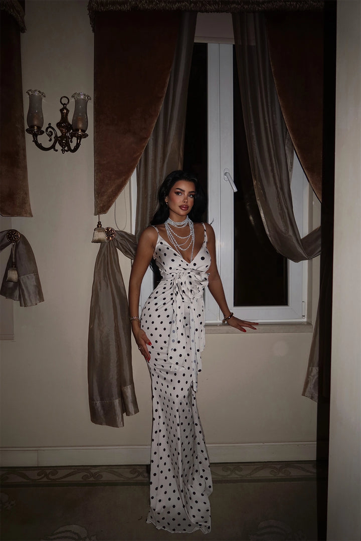 EYY Women White Polka Dot Long Dress - Ixmiquilpan