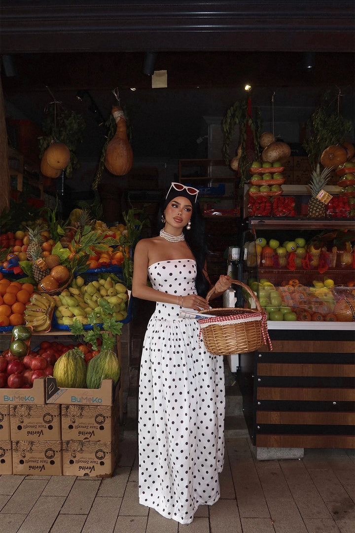 EYY Women White Tara Polka Dot Long Dress - Rock Island