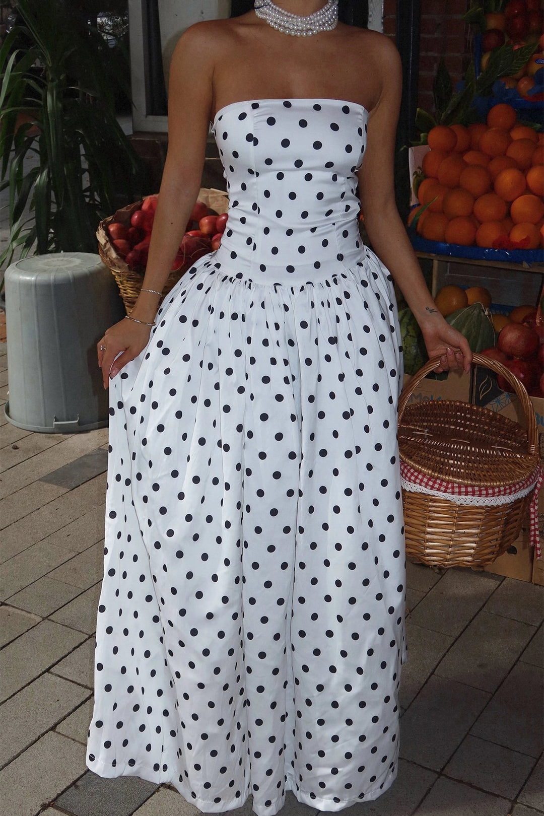 EYY Women White Tara Polka Dot Long Dress - Rock Island