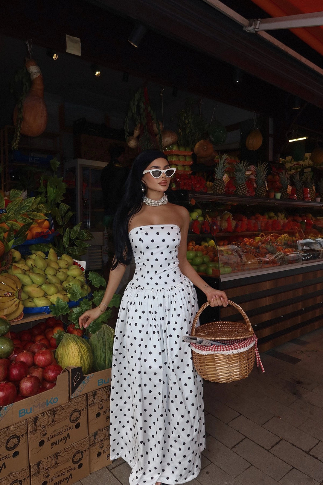 EYY Women White Tara Polka Dot Long Dress - Rock Island