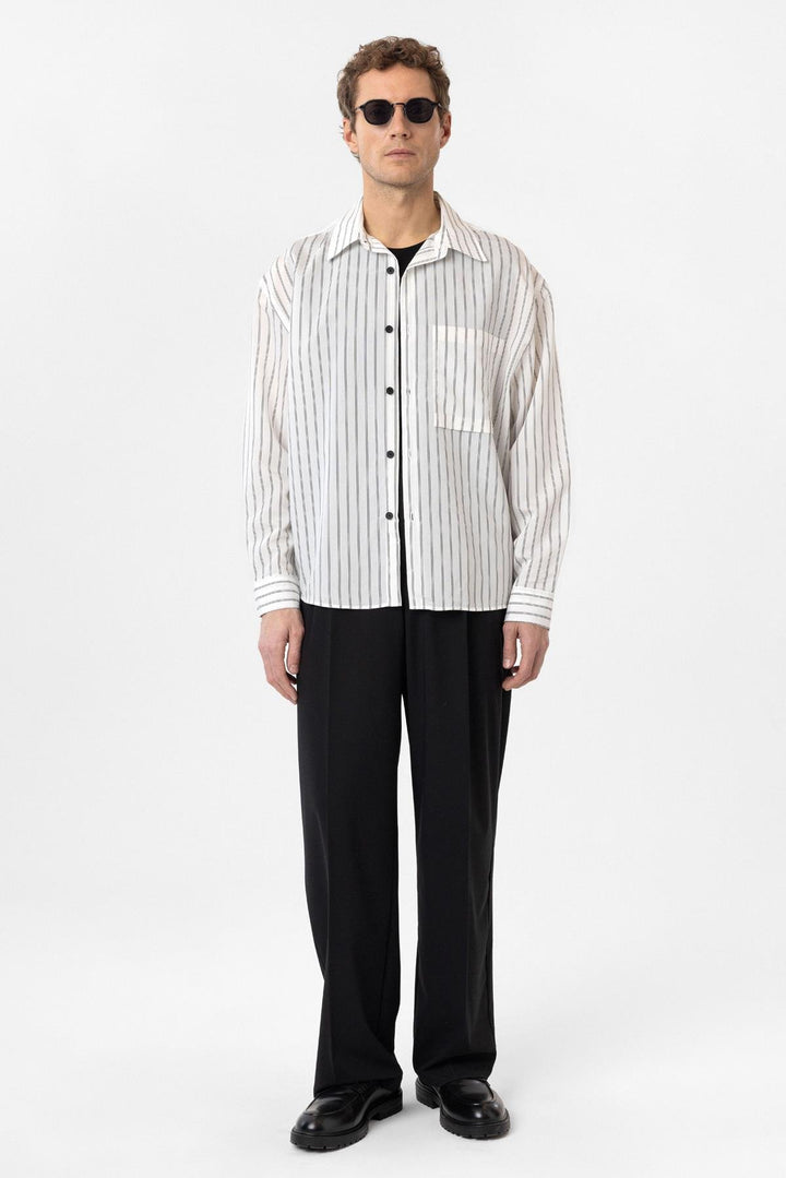 ANT Antioch White Relax Fit Striped Men's Shirt - Umán