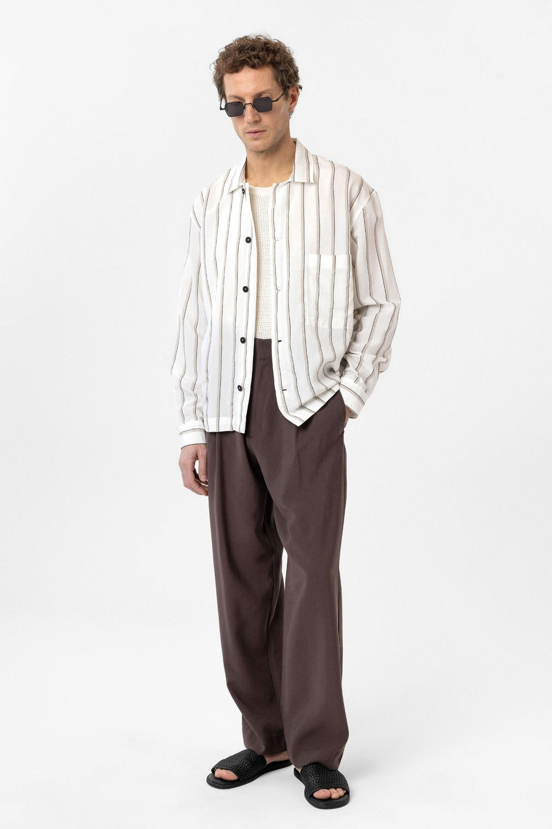 ANT Antioch White Relax Fit Striped Men's Shirt - Plano