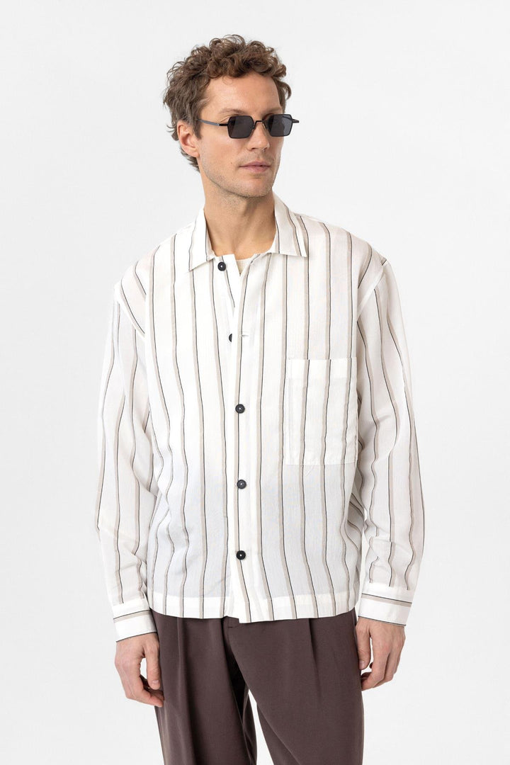 ANT Antioch White Relax Fit Striped Men's Shirt - Plano