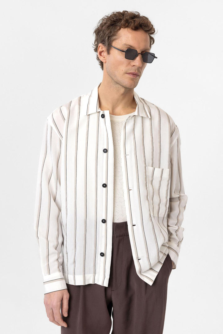 ANT Antioch White Relax Fit Striped Men's Shirt - Plano