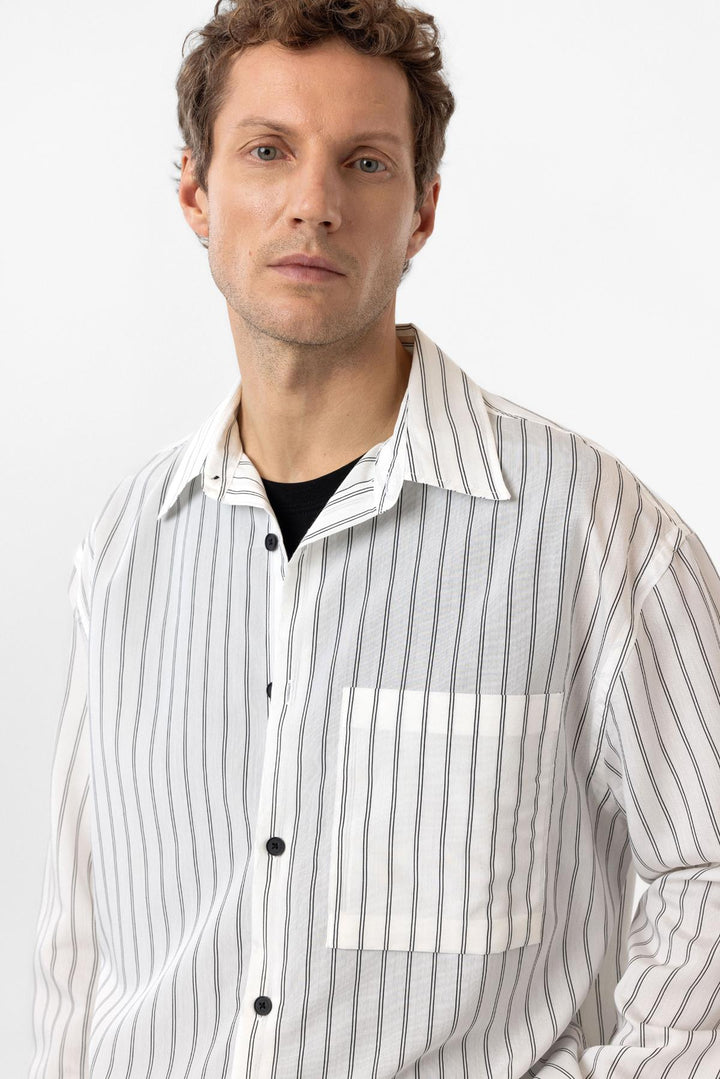 ANT Antioch White Relax Fit Striped Men's Shirt - Umán